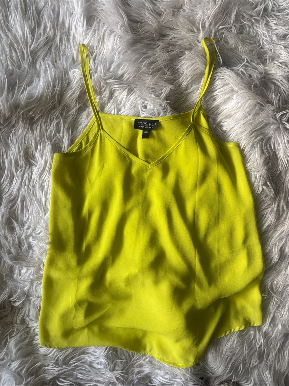 TOPSHOP Neon Yellow Satin Cami Tank Top